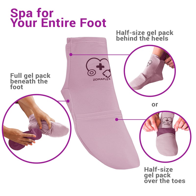 ZOMAPLE Cold Therapy Socks + Gel Packs, Lavender, Medium â€“ Soothe Burning Feet & Reduce Swelling â€“ Hot/Cold Use, Touch Fasteners & Comes with 2 Large & 2 Small Gel Packs â€“ Versatile Foot Ice Pack Wrap - Image 5
